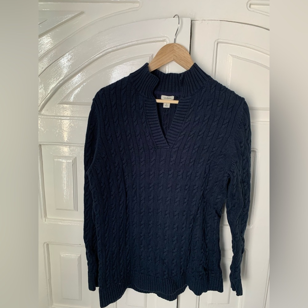 LL Bean Navy Cable Knit Sweater